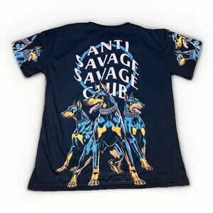 Fresh Laundry Anti Savage Club Graphic Doberman Tee Women’s Medium Black